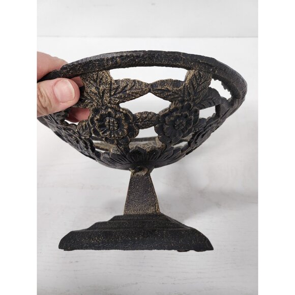 Vintage Cast Iron Decorative Pedestal Bowl Centerpiece Ornate Floral Design MCM - Picture 5 of 9